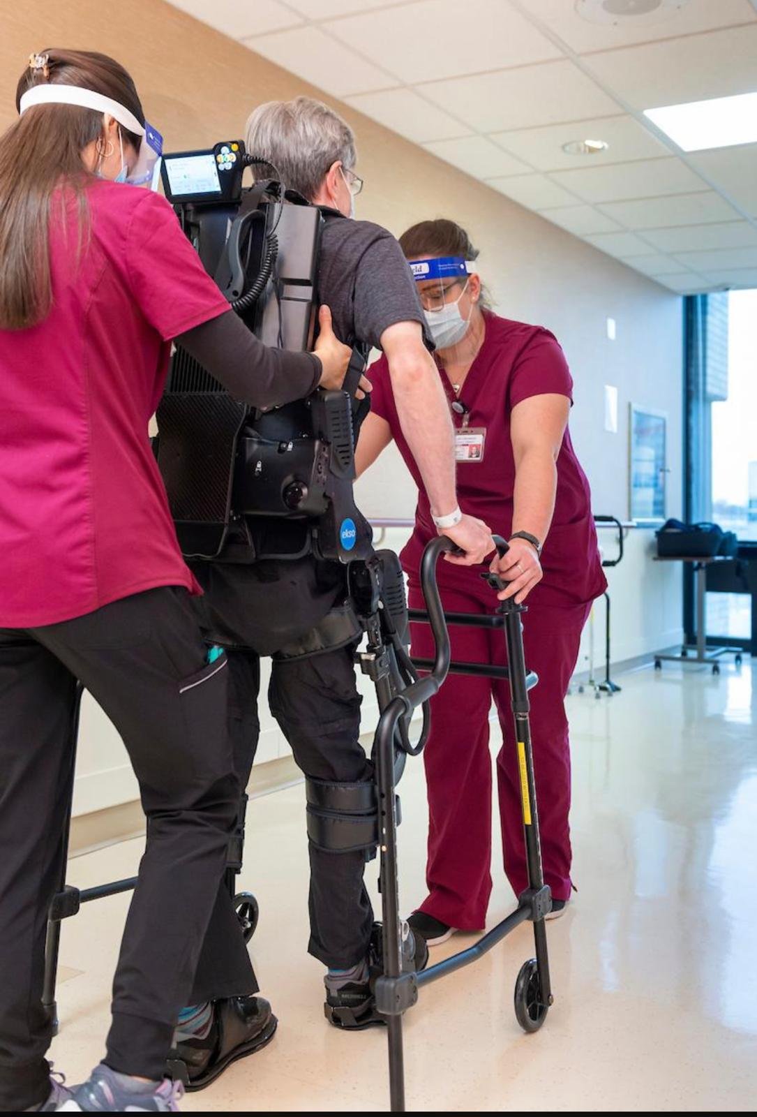 Lower limb exoskeleton on its support stand