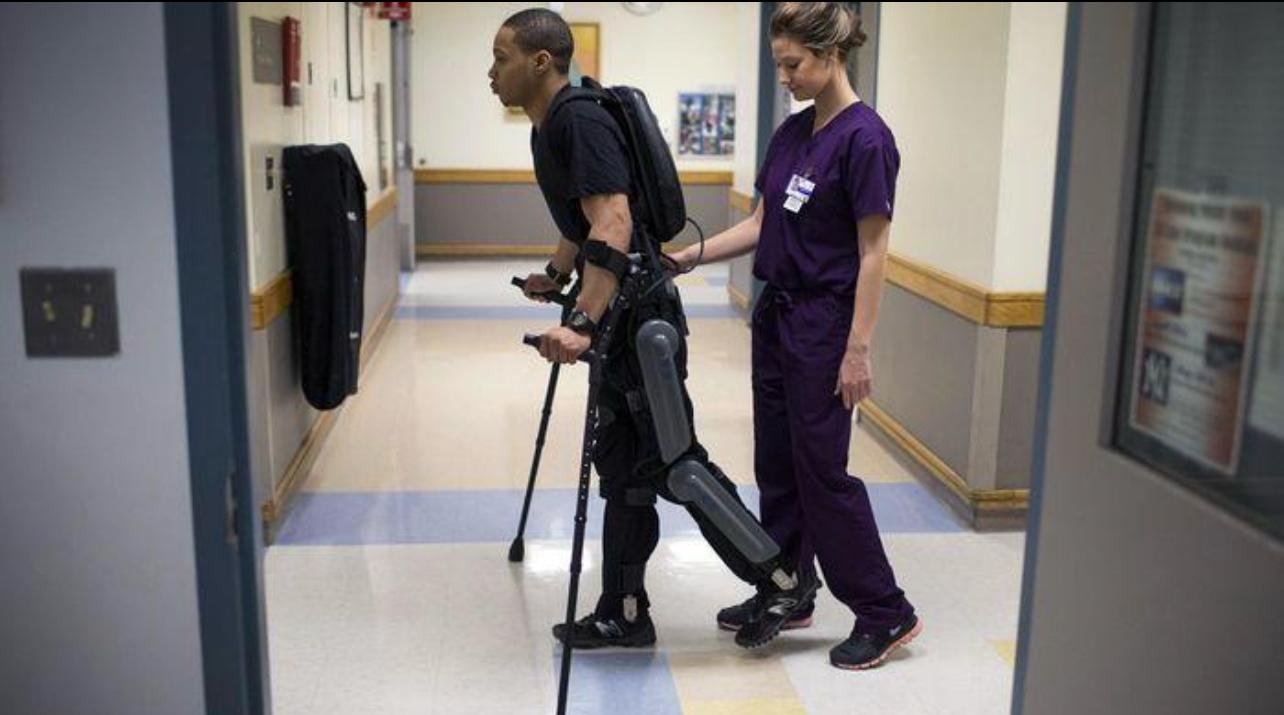 Industrial back support exoskeleton being fit checked