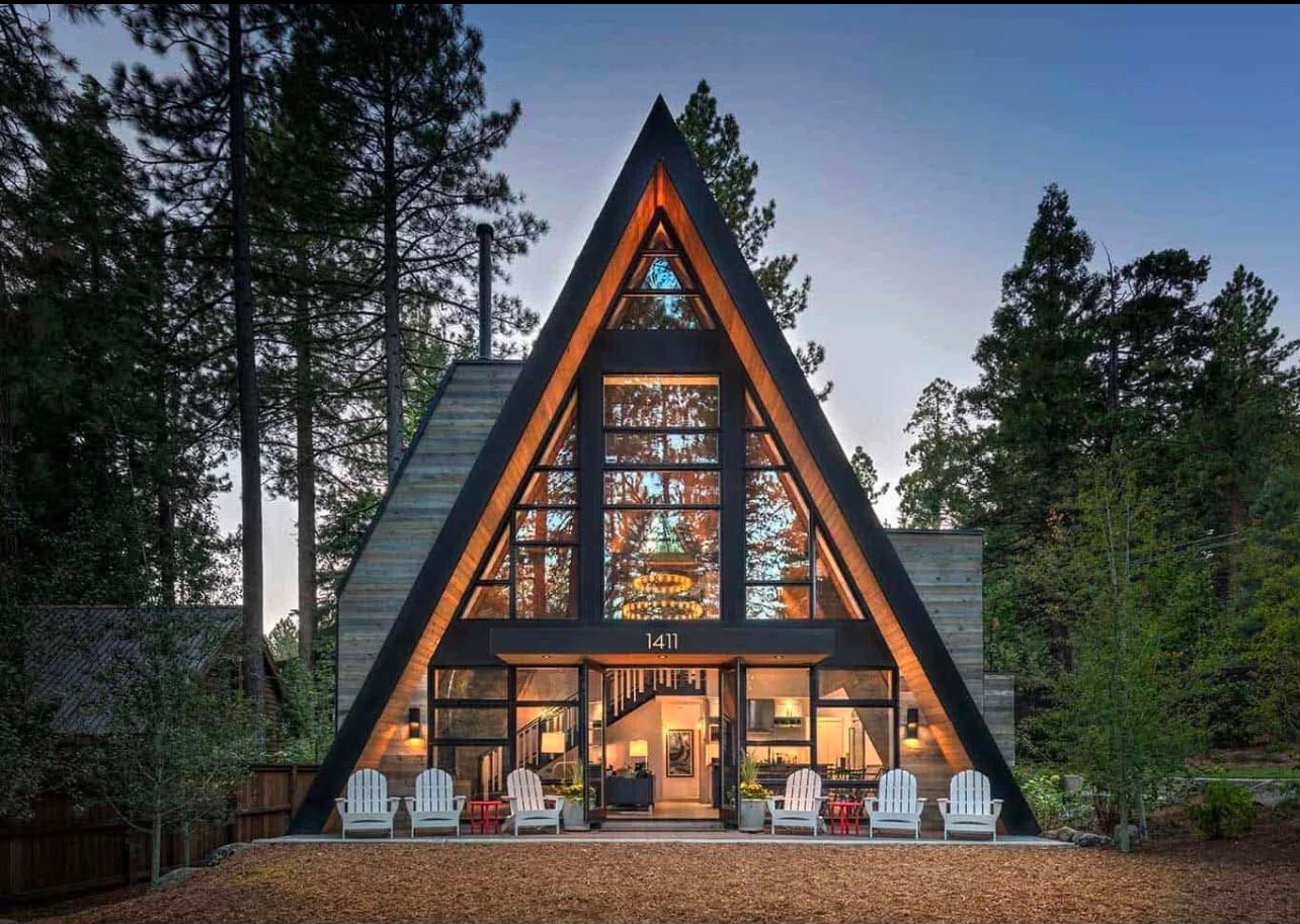 A-frame cabin living space