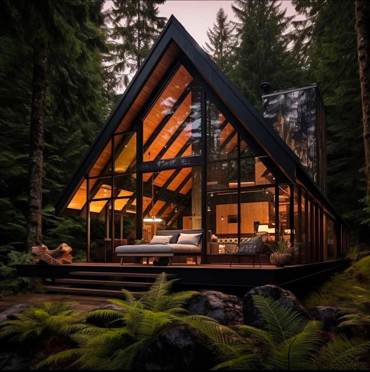 A-frame cabin interior