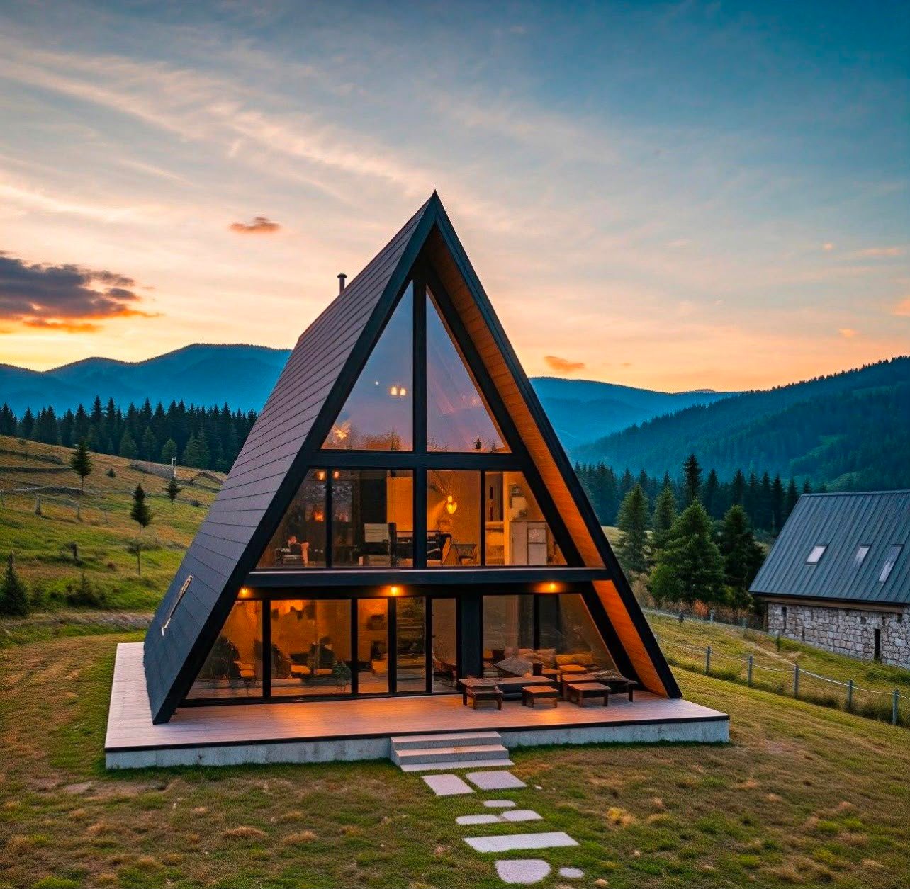 A-frame cabin sleeping mezzanine