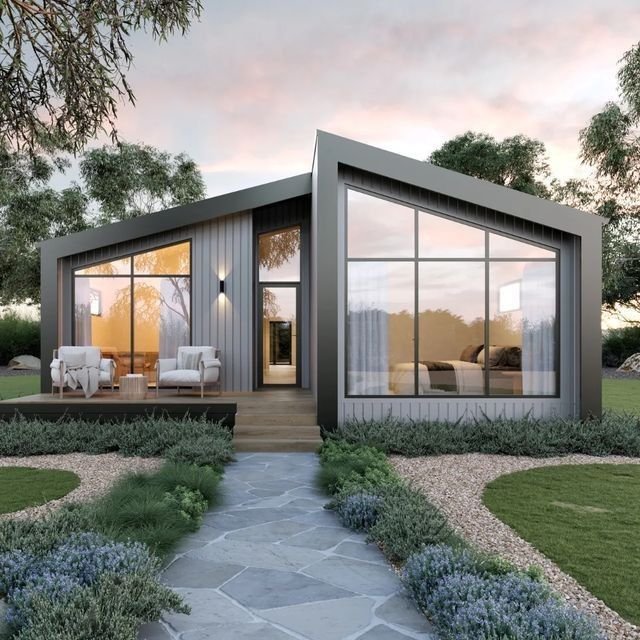 Modular home at dusk